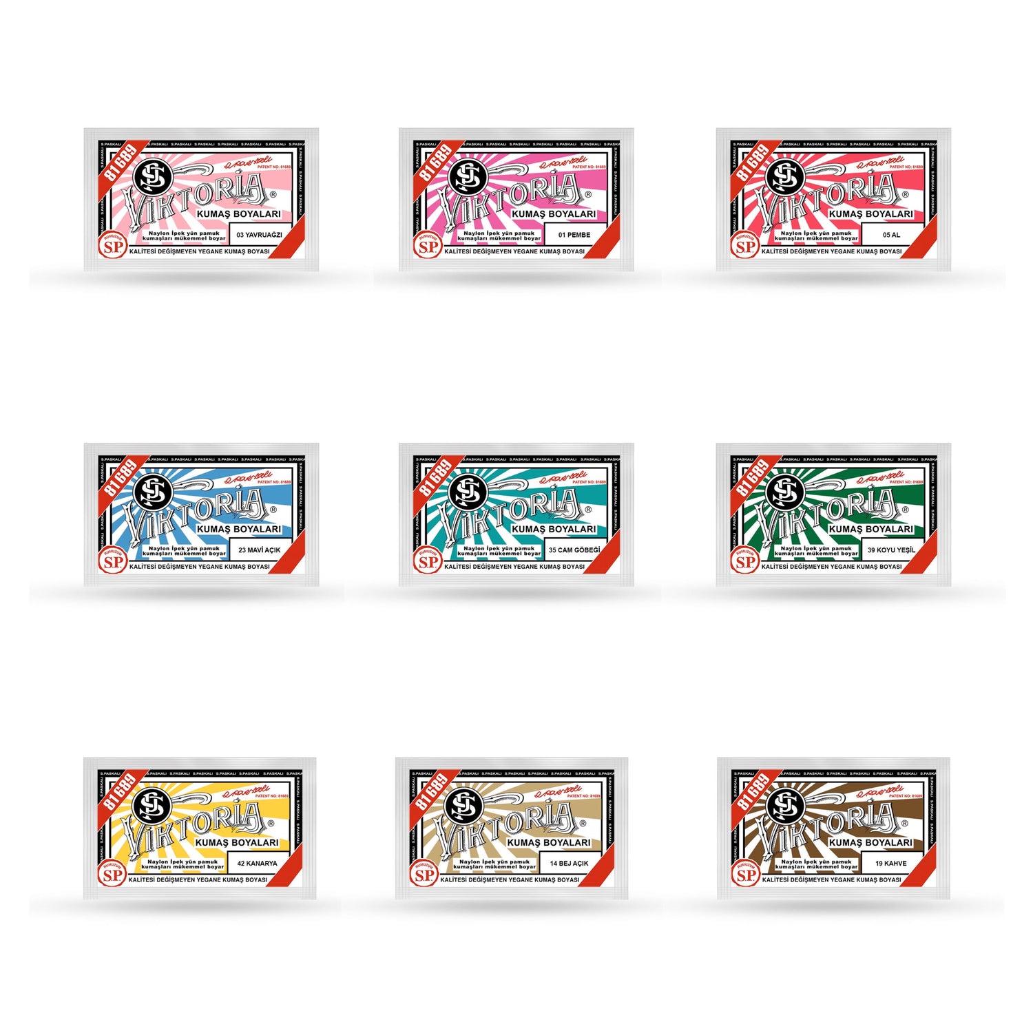 Different Color Dye Packets